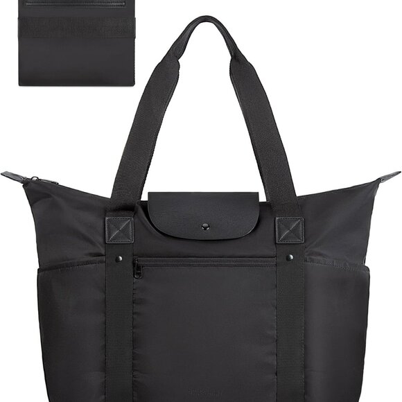 Foldable Nylon Tote Bag Women’s Travel Capacity Compartments Zipper - Picture 1 of 7